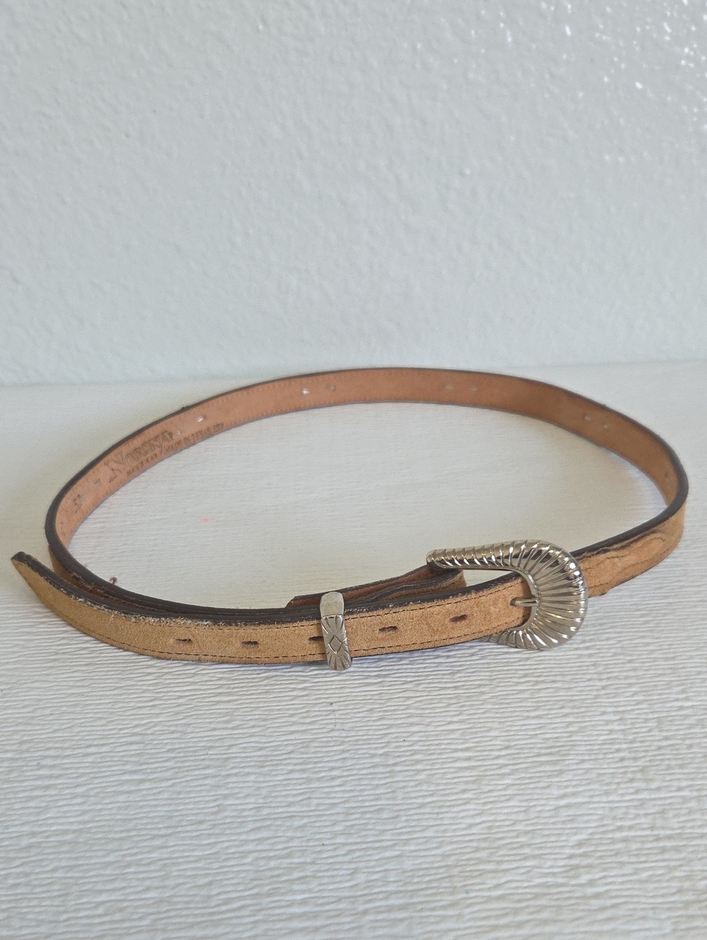 Nocona Tan Leather Western-Style Belt with Silver Buckle